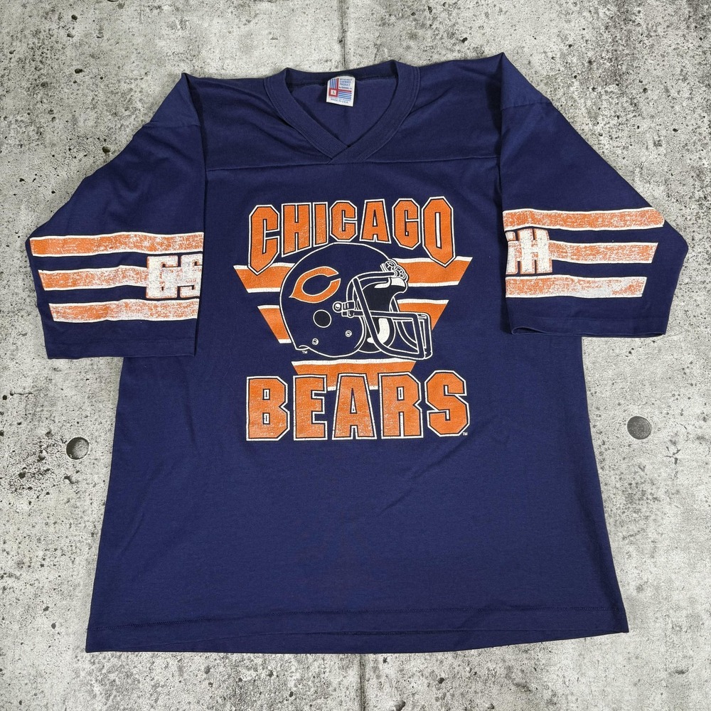 Vintage Chicago Bears Shirt Mens Large Blue NFL Football Garan V Neck Made USA